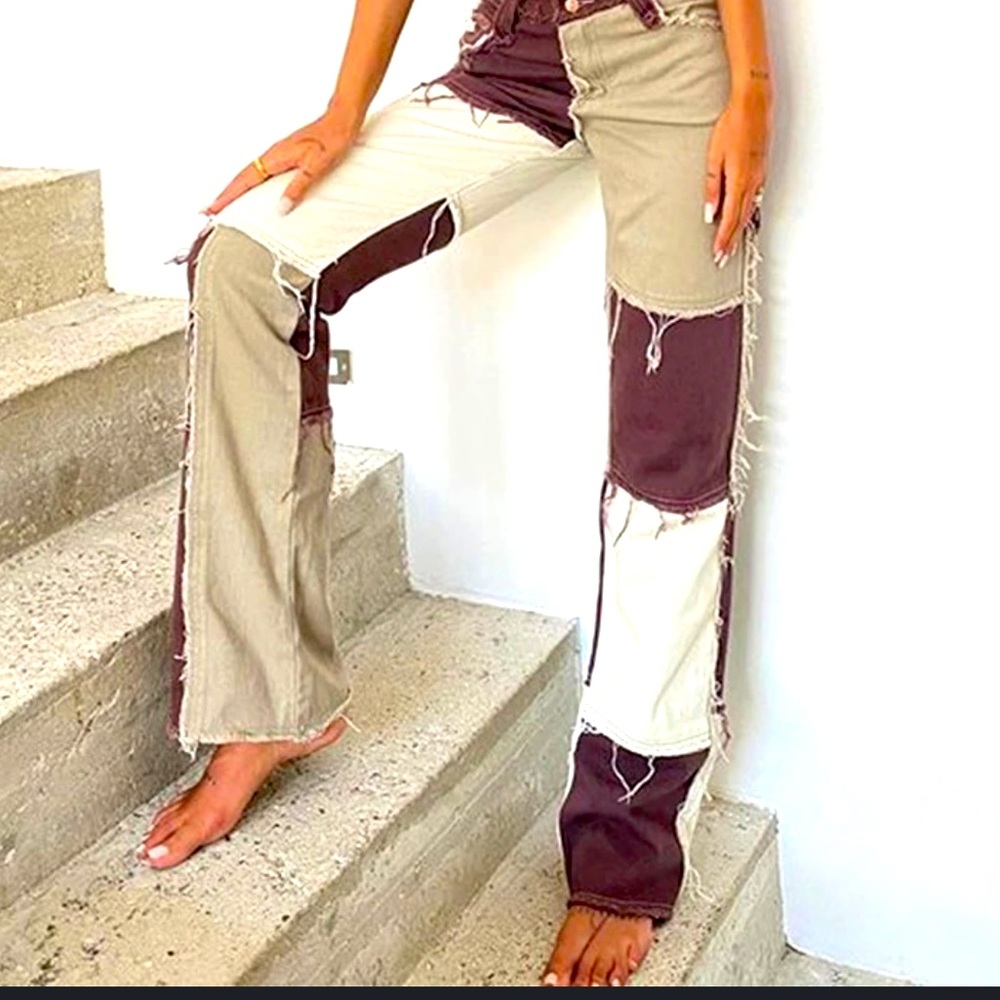 Jaded London Patchwork Boyfriend Straight Jeans Brown/khaki/tan‎ Size28/30 NWOT